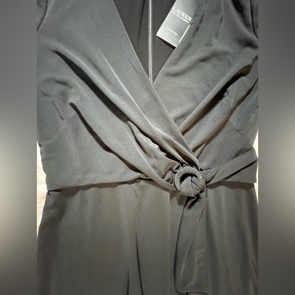 Lauren Ralph Lauren Faux Wrap Belted  A Line Knee Length Dress Black Sz 4 - Picture 5 of 11